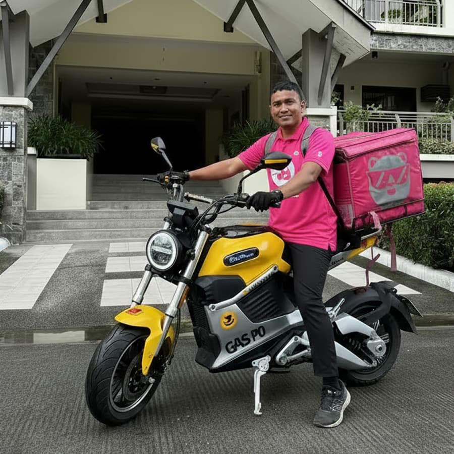 Delivery rider on a BrightDelivery electric bike